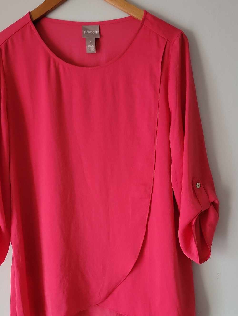 Chico's Hot Pink Draped Roll-Tab Blouse - Picture 2 of 4